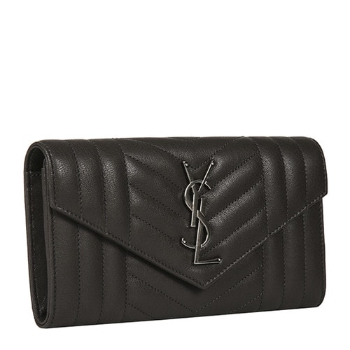 Yves saint Laurent/圣羅蘭 16秋冬牛皮長款YSL LOGO按扣女士錢包 437469BRM04