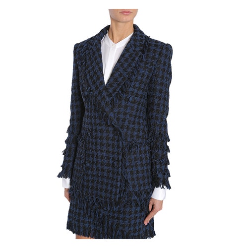 MSGM/MSGM 女士雙排扣毛邊裝飾棉混紡?fù)馓?EL